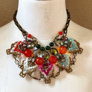 Pam Hiran for Anthropologie vintage multicolor bib statement beaded necklace